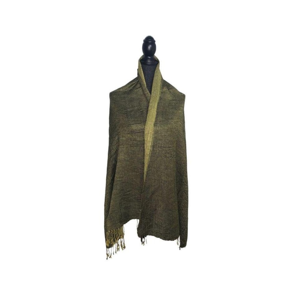 Yellow and black zig zag pattern pashmina style scarf